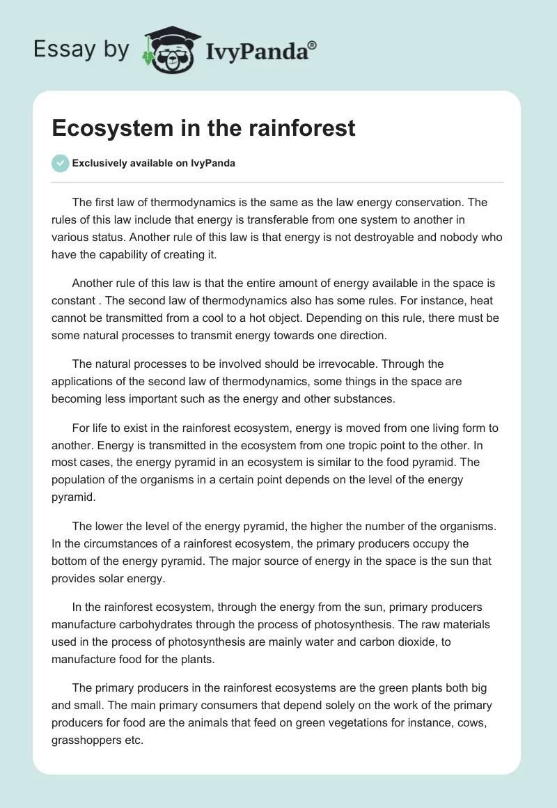 Ecosystem in the rainforest. Page 1