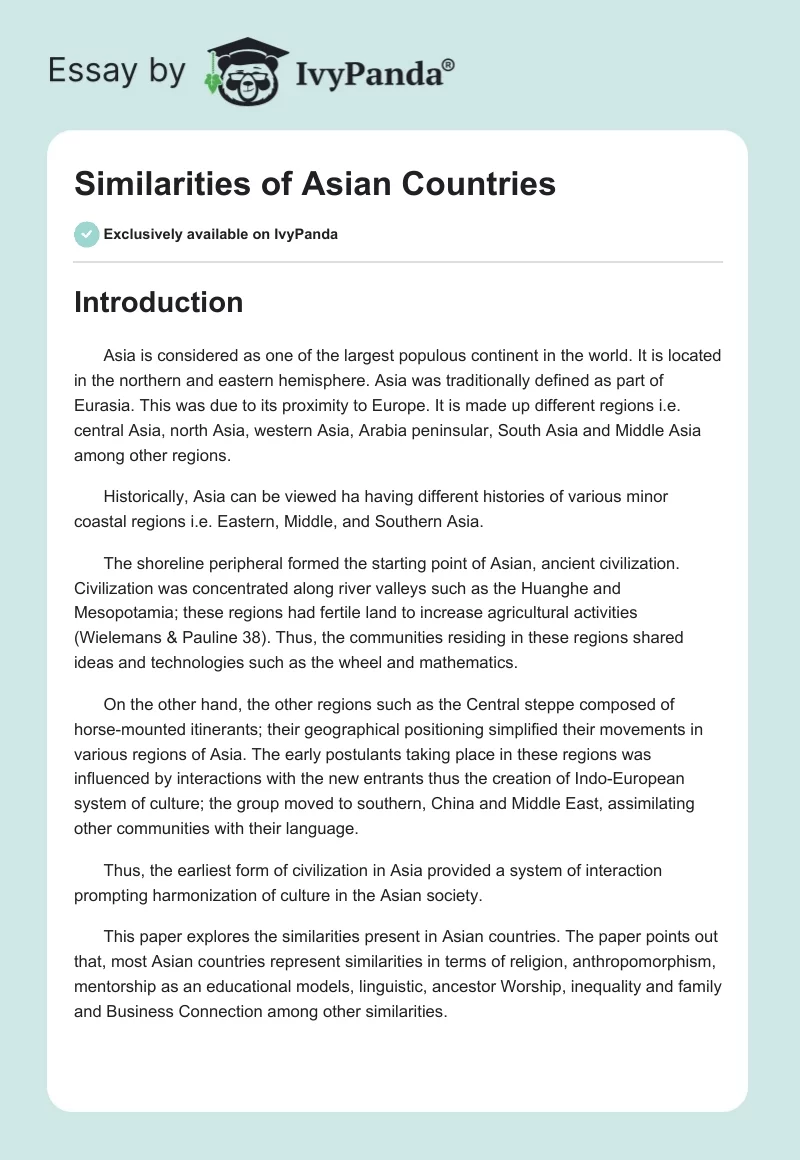 Similarities of Asian Countries. Page 1