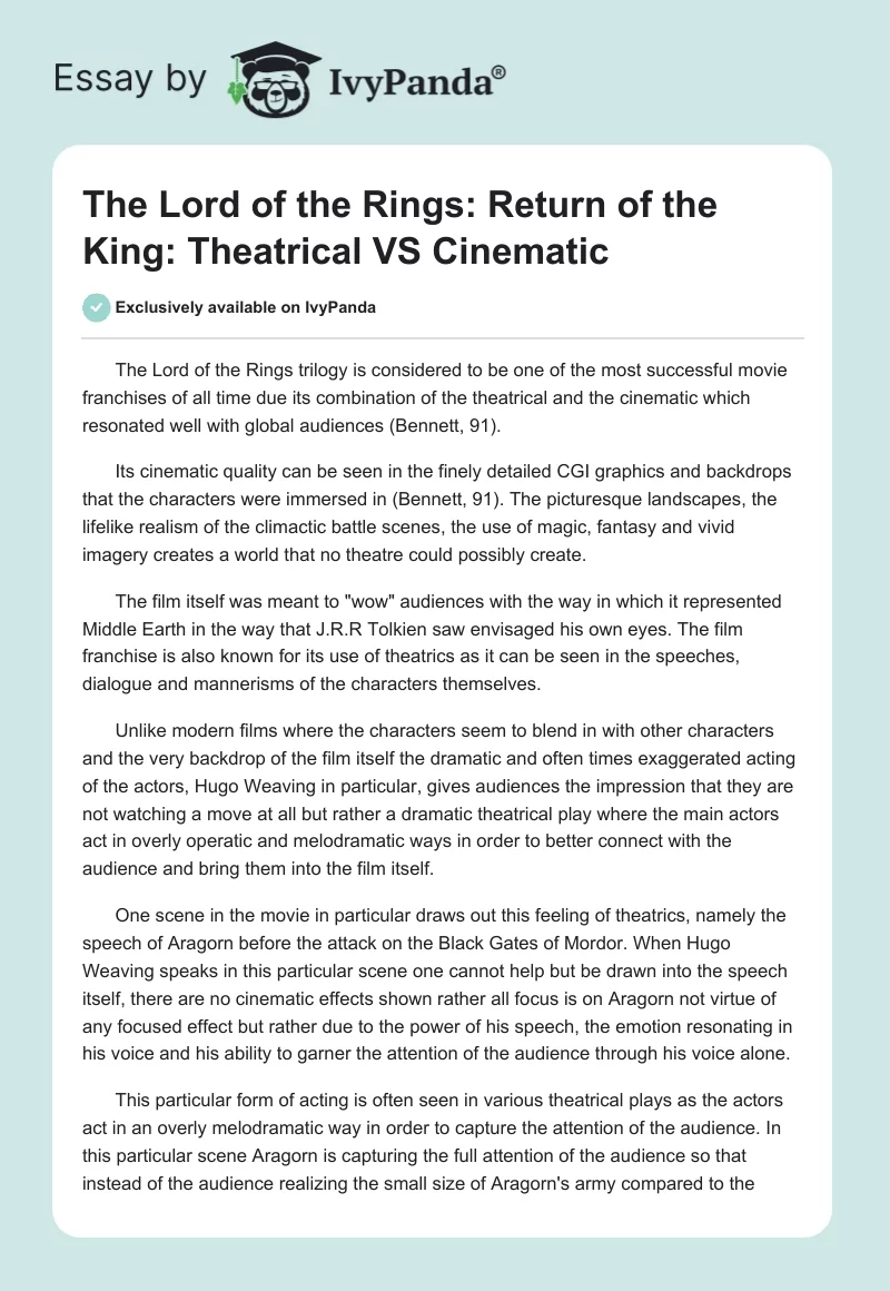 The Lord of the Rings: Return of the King: Theatrical VS Cinematic. Page 1