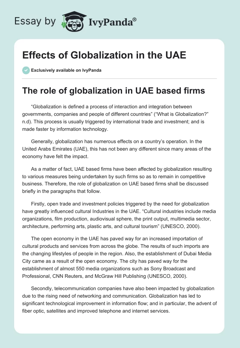 Effects of Globalization in the UAE. Page 1