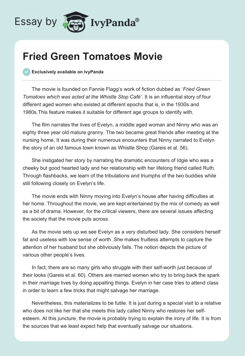 Fried Green Tomatoes Movie. Page 1