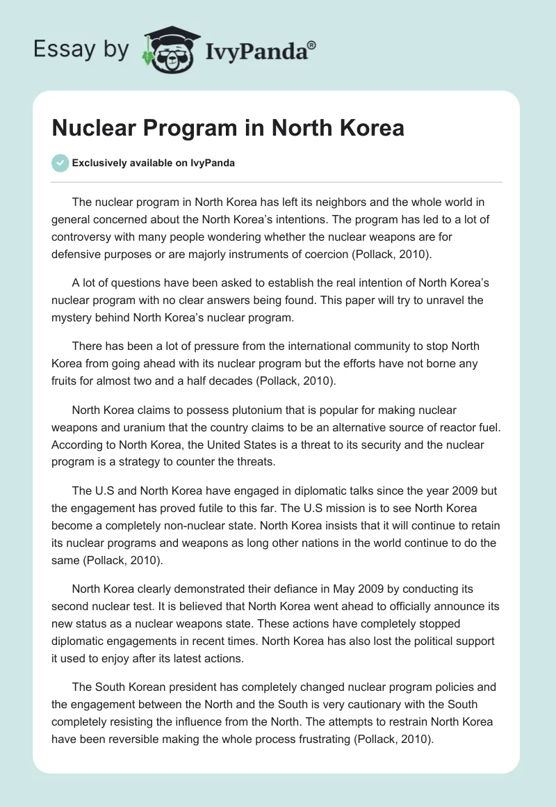 Nuclear Program in North Korea. Page 1