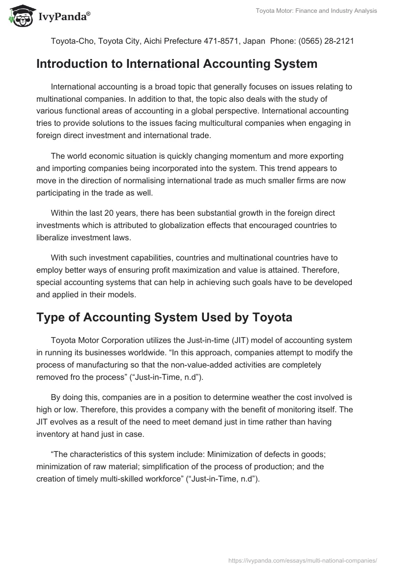 Toyota Motor: Finance and Industry Analysis. Page 2