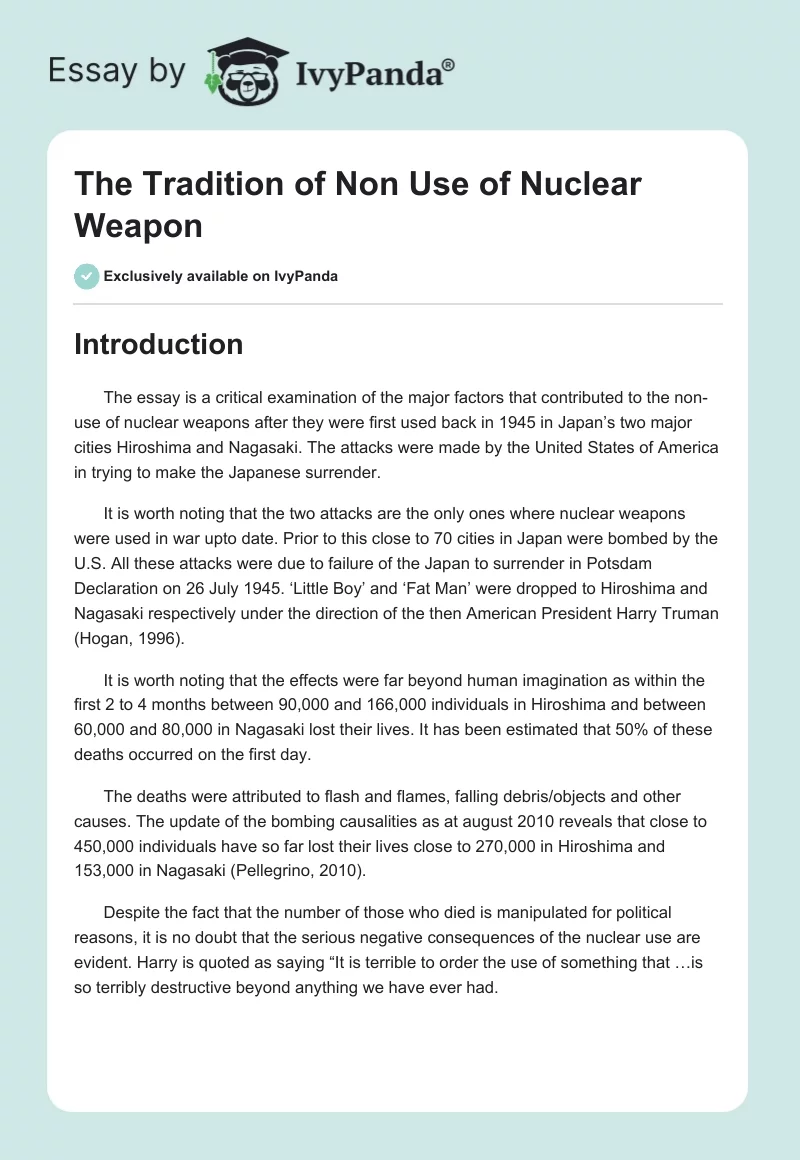 The Tradition of Non Use of Nuclear Weapon. Page 1