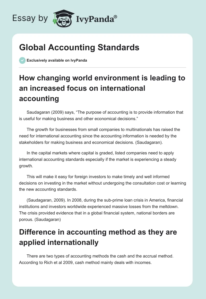 Global Accounting Standards. Page 1
