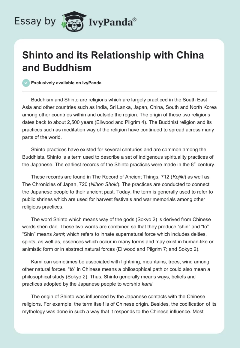 Shinto and Its Relationship With China and Buddhism. Page 1