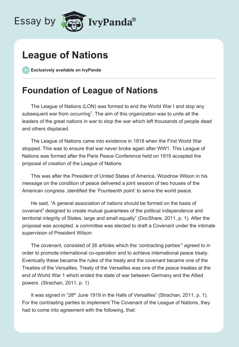 League of Nations. Page 1