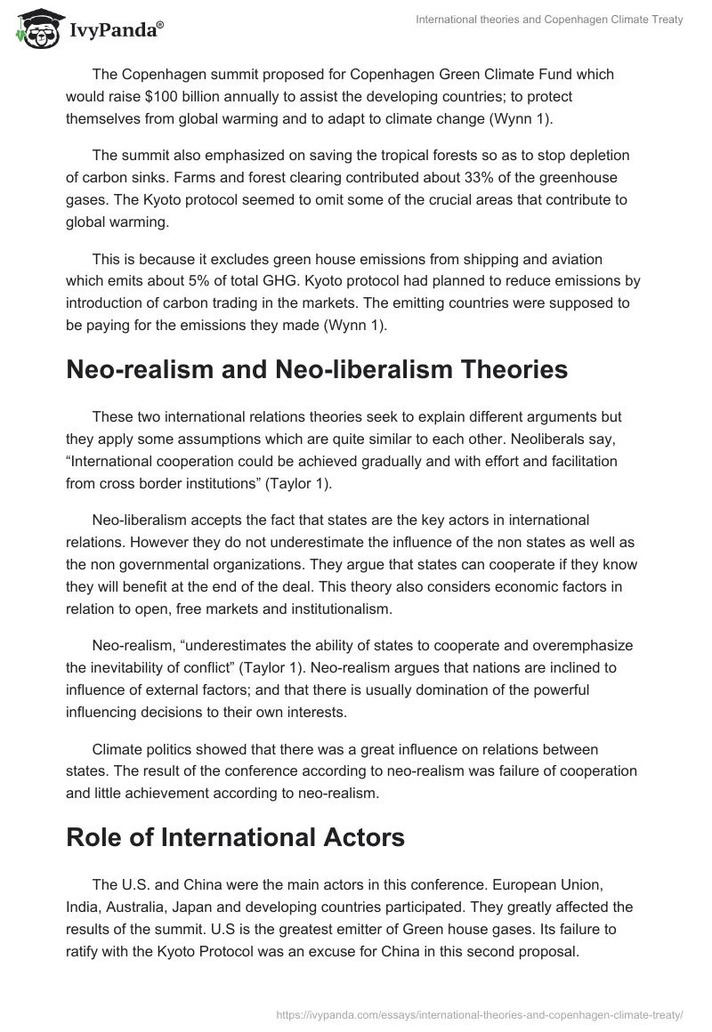 International theories and Copenhagen Climate Treaty. Page 2