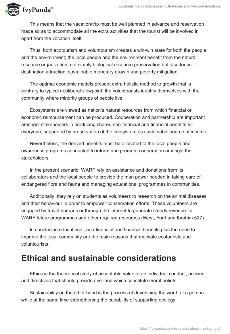 Ecotourism and Voluntourism Strategies and Recommendations. Page 2