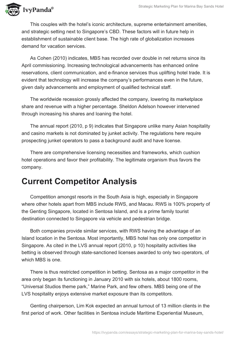 Strategic Marketing Plan for Marina Bay Sands Hotel. Page 5