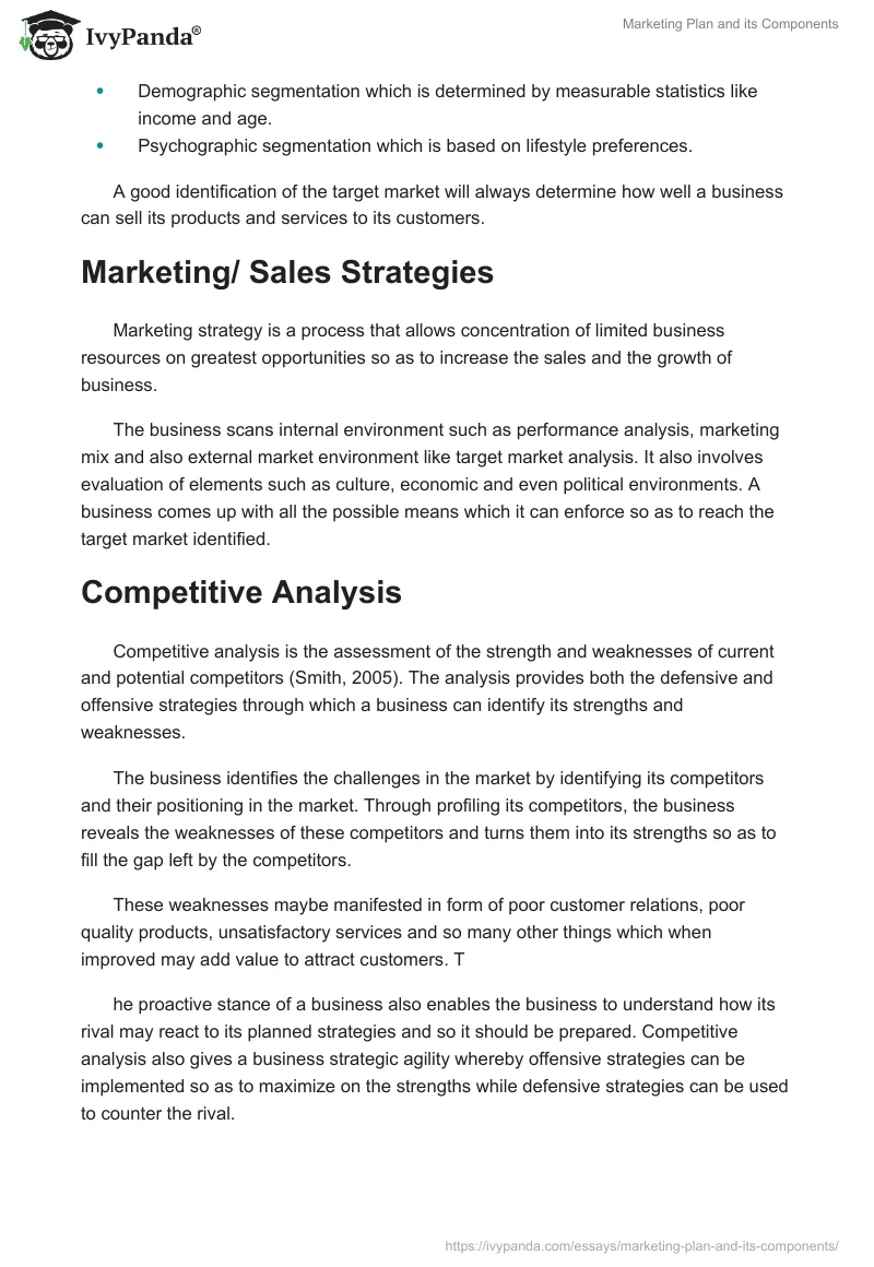 Marketing Plan and its Components. Page 2