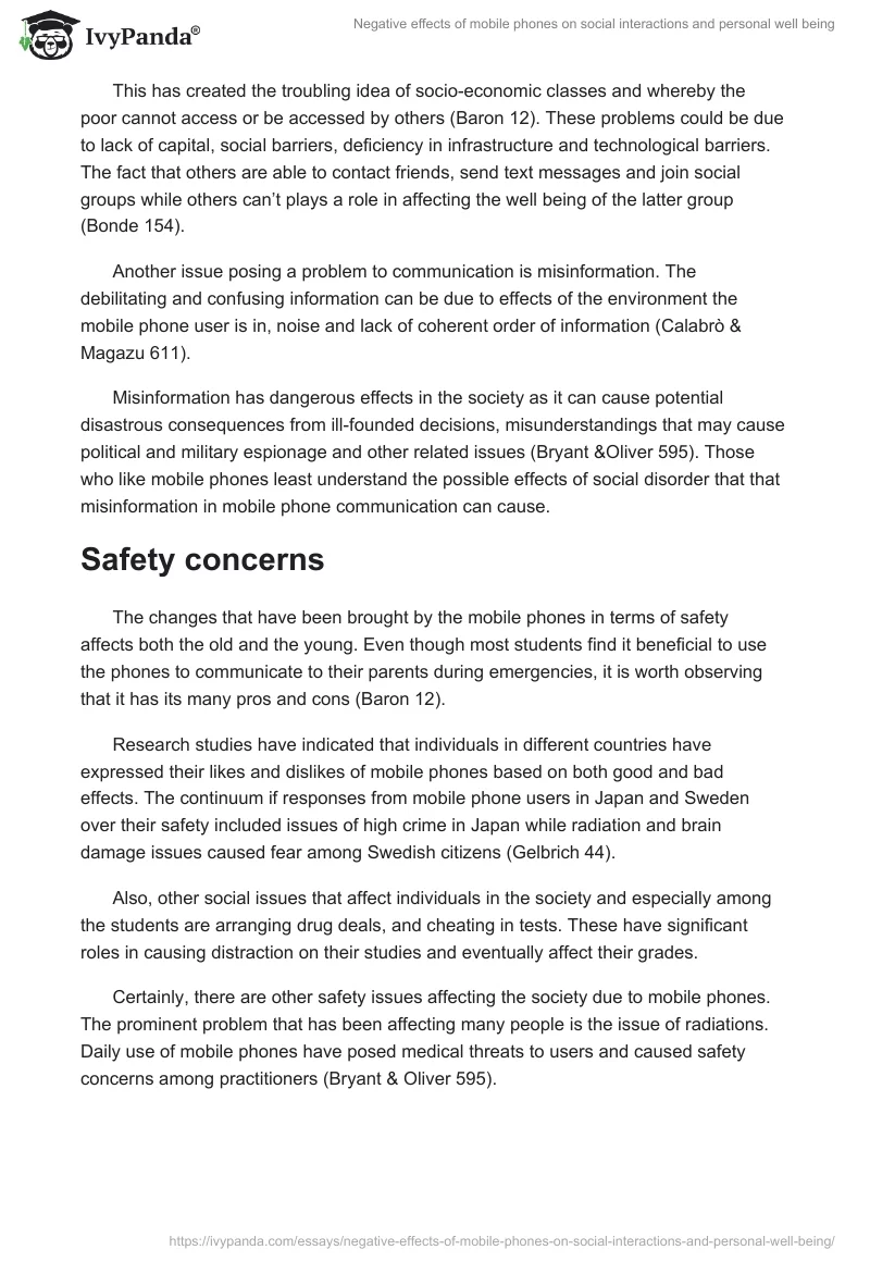 Negative effects of mobile phones on social interactions and personal well being. Page 2