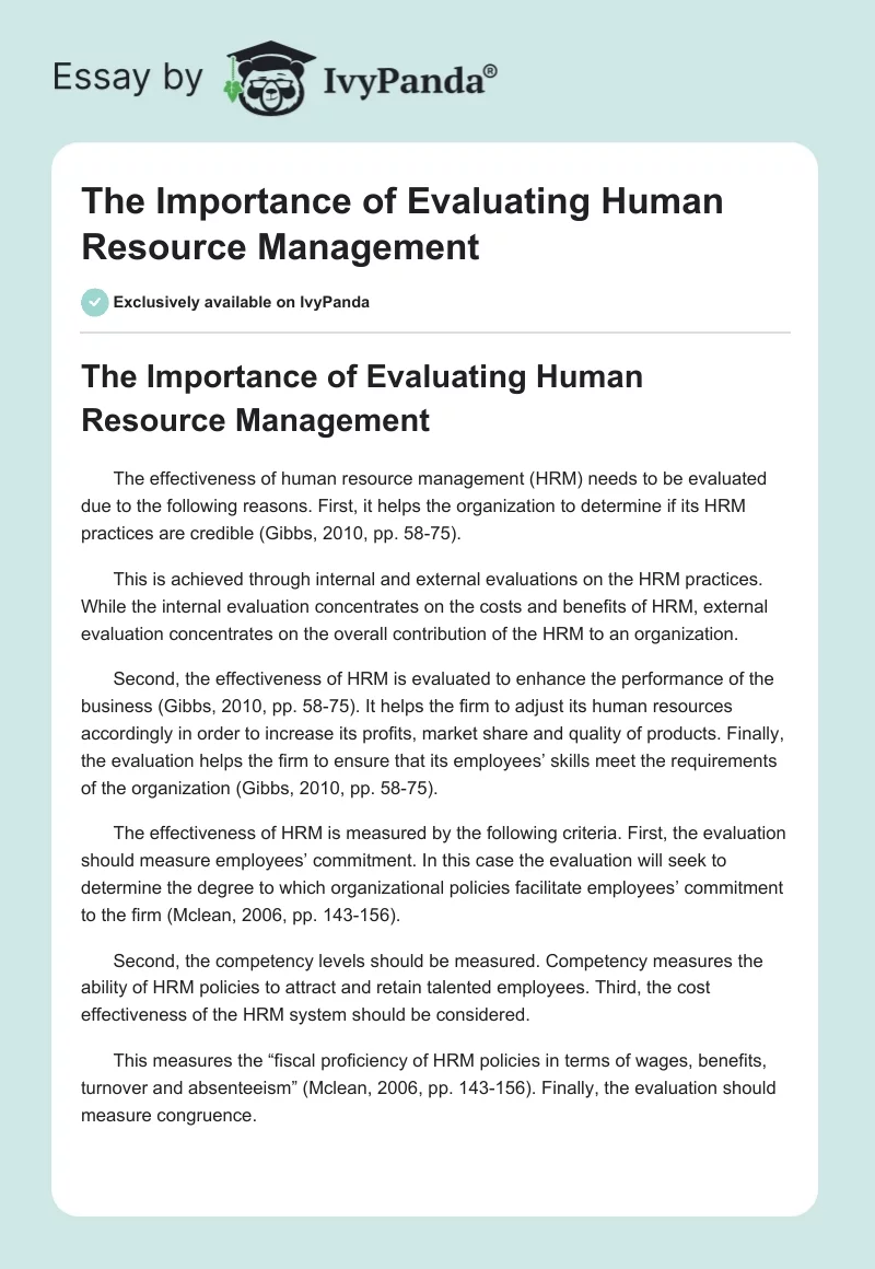 The Importance of Human Resource Evaluation Essay. Page 1