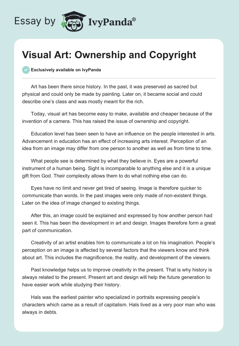 Visual Art: Ownership and Copyright. Page 1