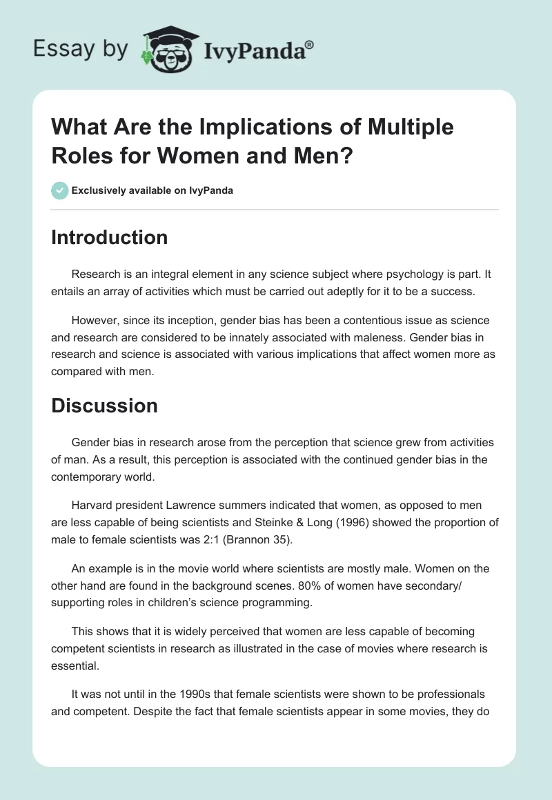 What Are the Implications of Multiple Roles for Women and Men?. Page 1