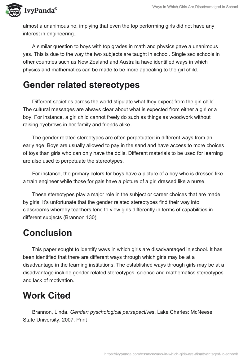 Ways in Which Girls Are Disadvantaged in School. Page 2