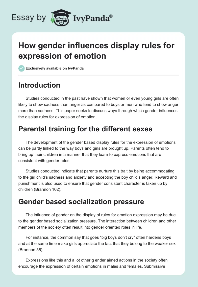 How gender influences display rules for expression of emotion. Page 1
