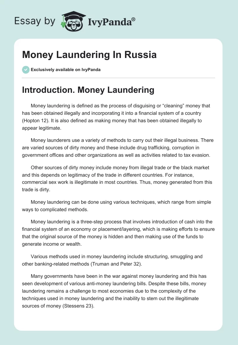 Money Laundering In Russia. Page 1