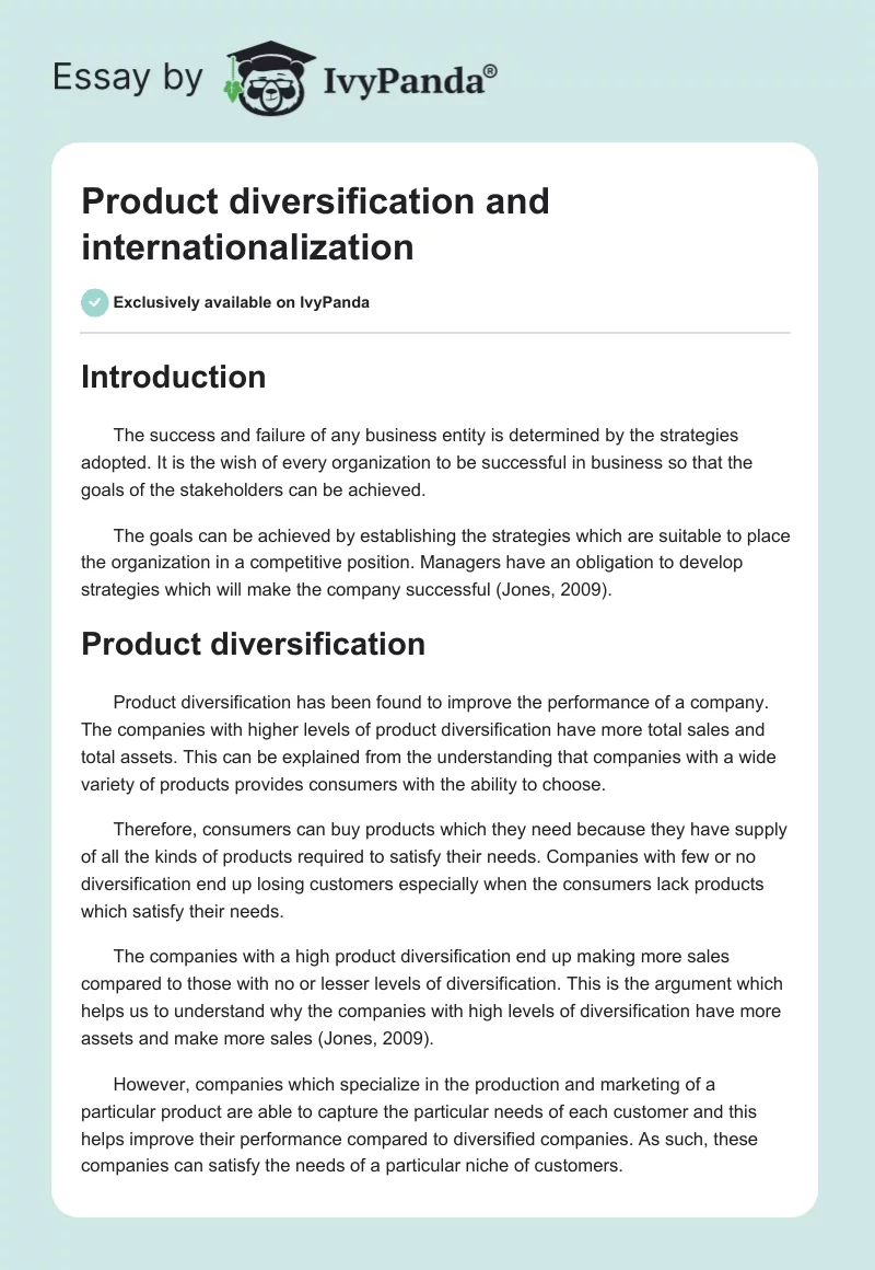 Product diversification and internationalization. Page 1