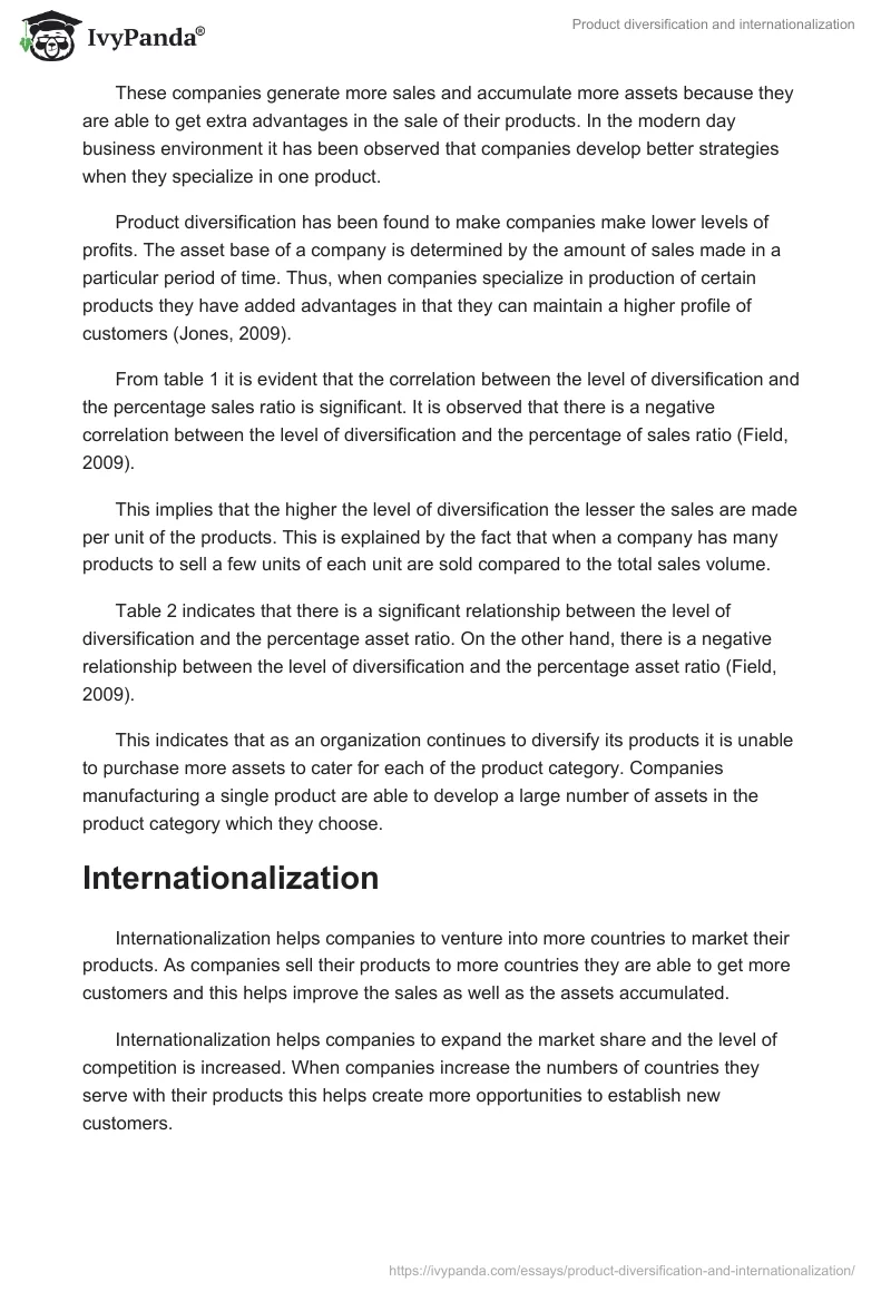 Product diversification and internationalization. Page 2