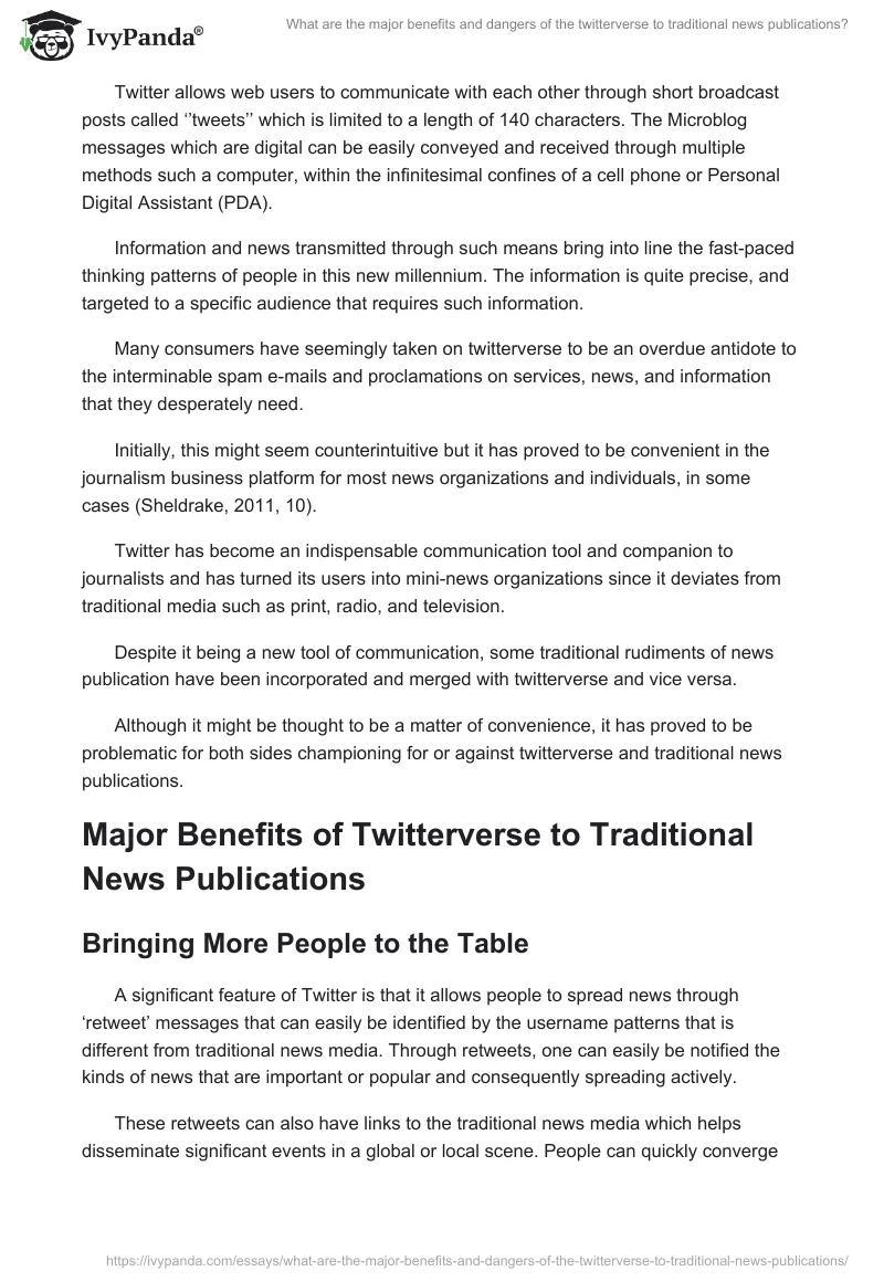 What are the major benefits and dangers of the twitterverse to traditional news publications?. Page 2