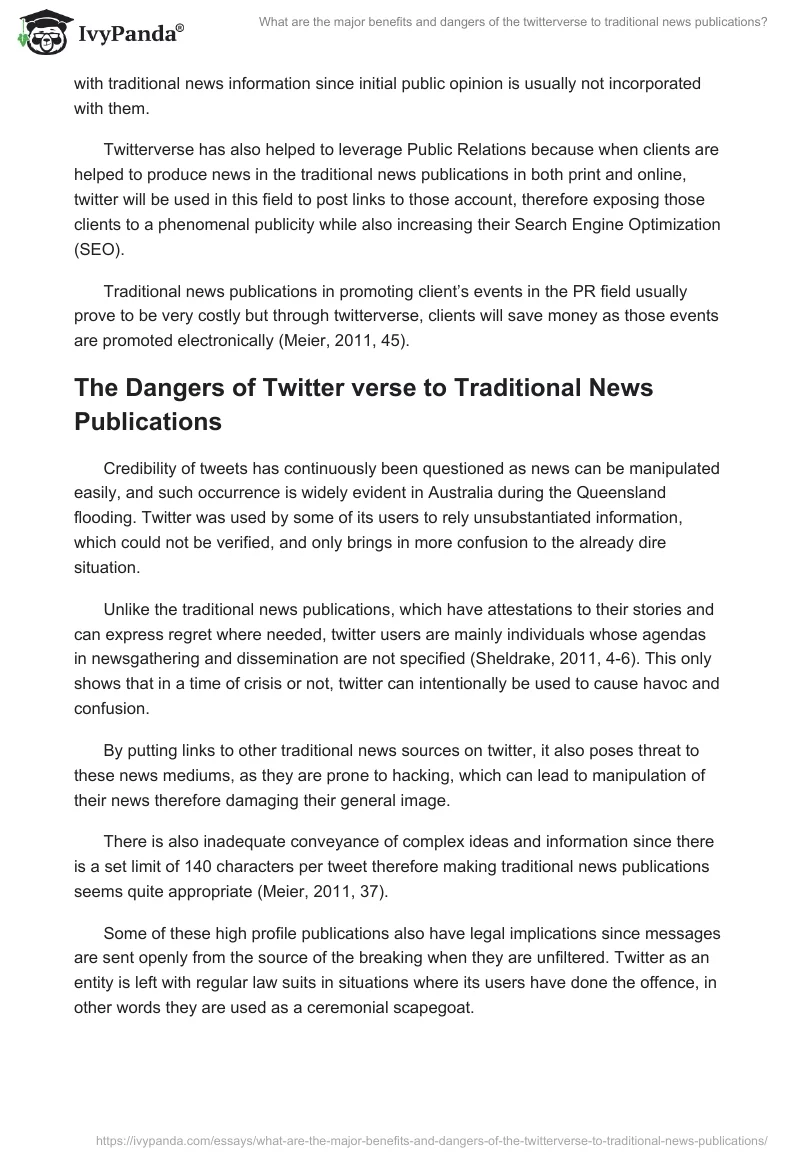 What are the major benefits and dangers of the twitterverse to traditional news publications?. Page 5