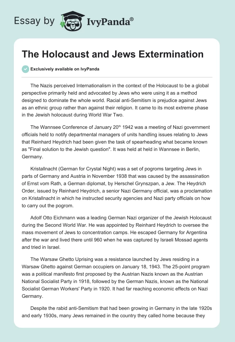 The Holocaust and Jews Extermination. Page 1