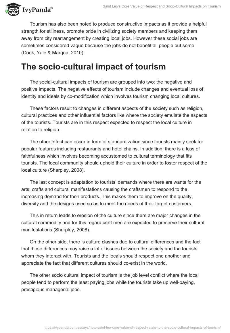 Saint Leo’s Core Value of Respect and Socio-Cultural Impacts on Tourism. Page 2