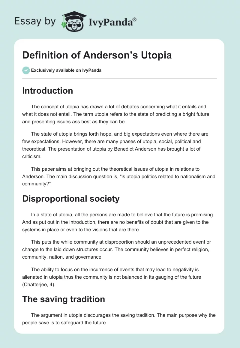Definition of Anderson’s Utopia. Page 1