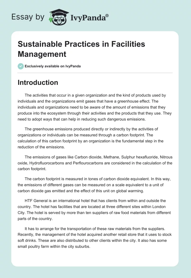 Sustainable Practices in Facilities Management. Page 1
