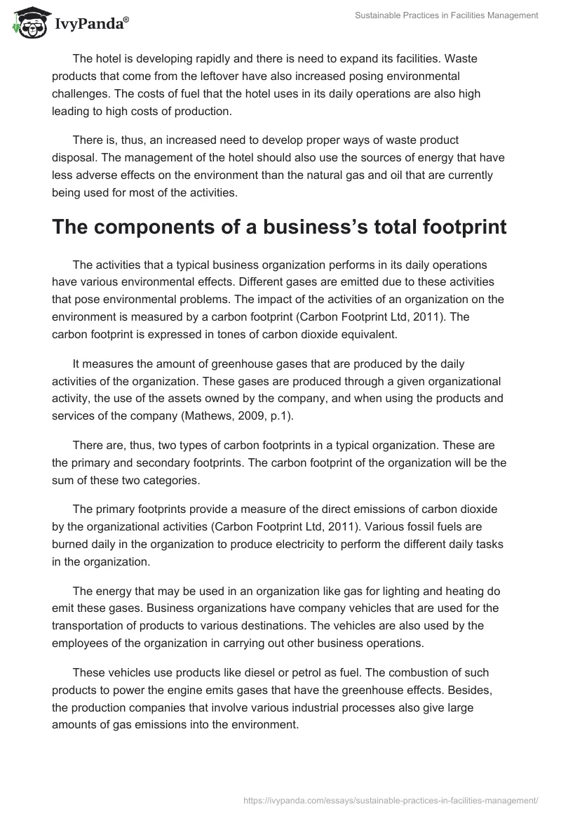 Sustainable Practices in Facilities Management. Page 2