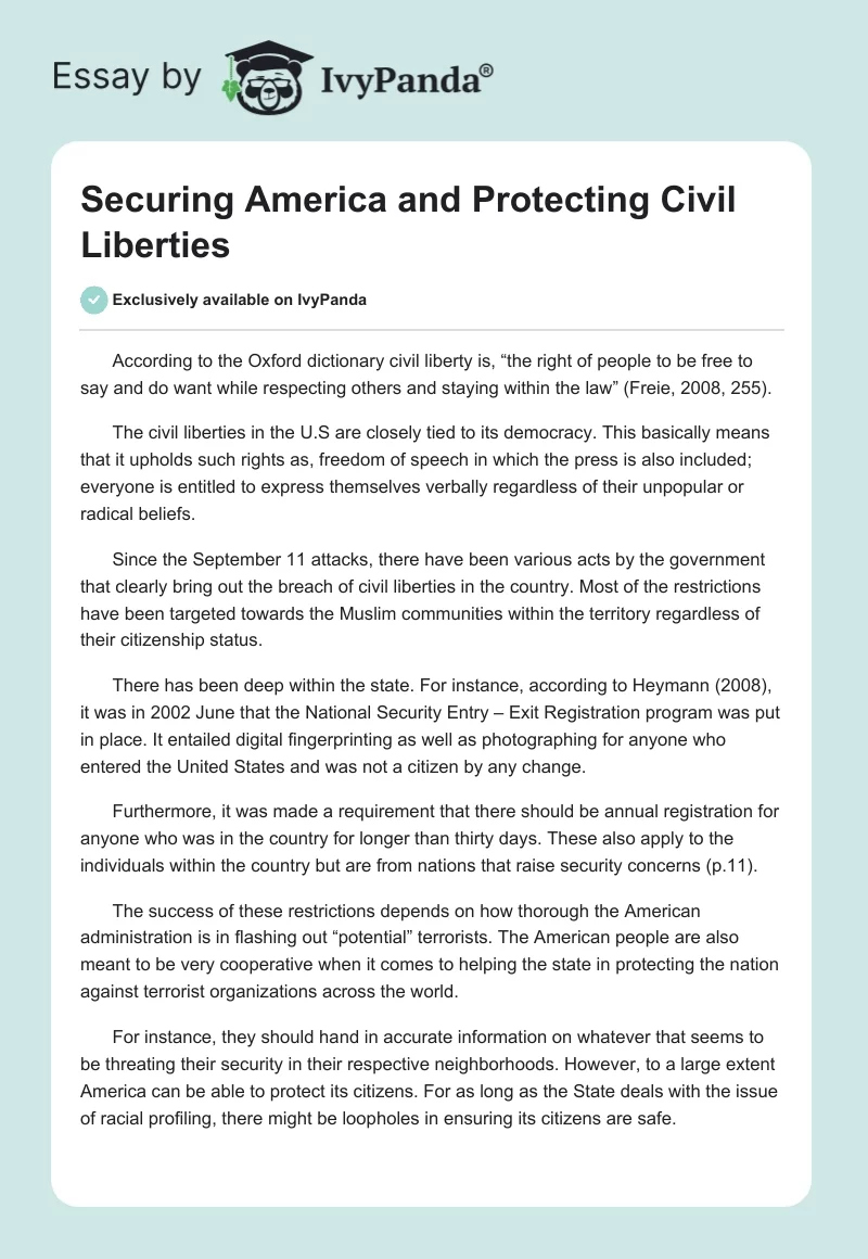 Securing America and Protecting Civil Liberties. Page 1