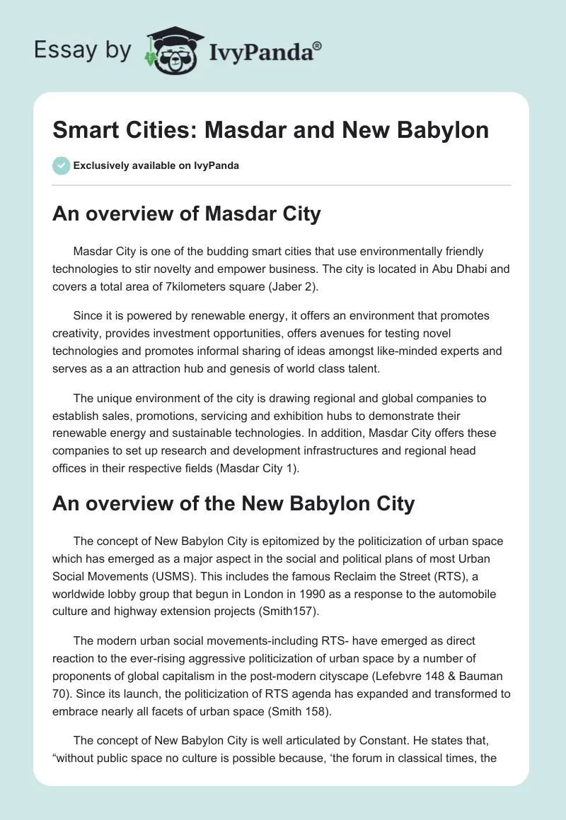 Smart Cities: Masdar and New Babylon. Page 1