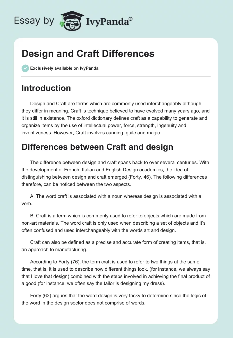 Design and Craft Differences. Page 1