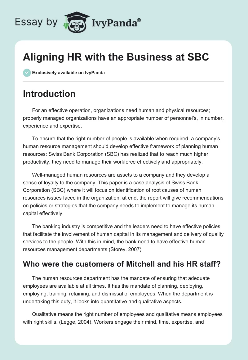 Aligning HR with the Business at SBC. Page 1