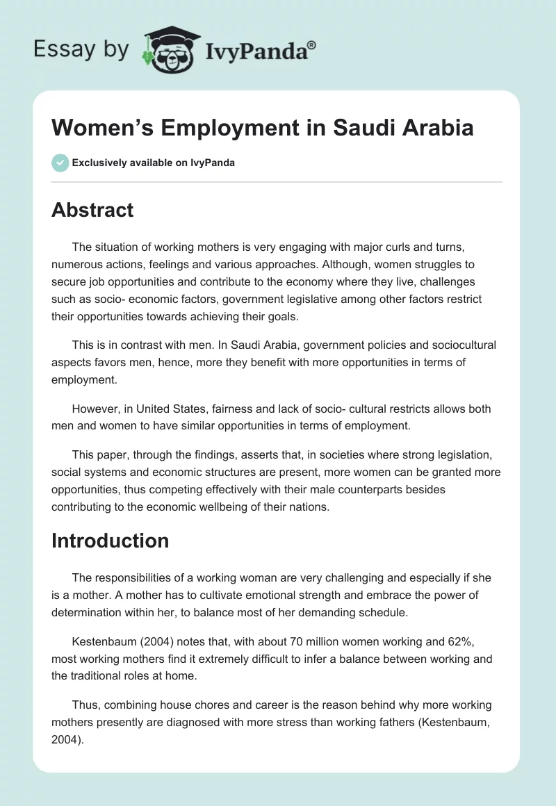 Women’s Employment in Saudi Arabia. Page 1