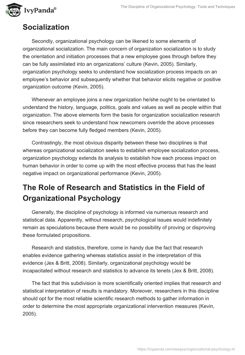 The Discipline of Organizational Psychology: Tools and Techniques. Page 4