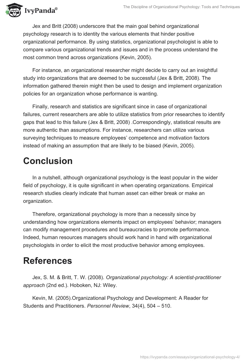The Discipline of Organizational Psychology: Tools and Techniques. Page 5