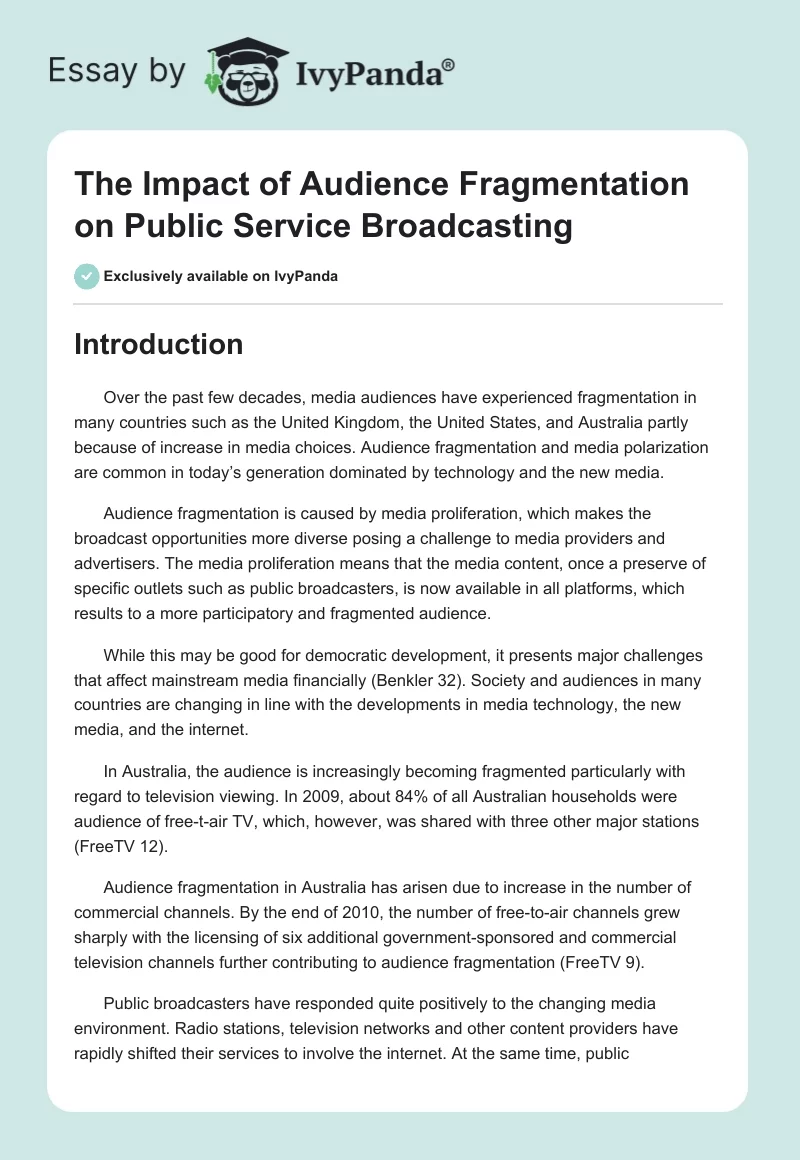 The Impact of Audience Fragmentation on Public Service Broadcasting. Page 1