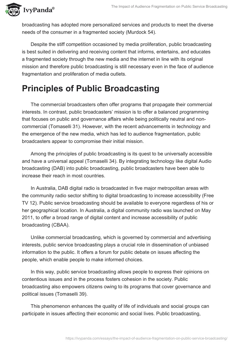 The Impact of Audience Fragmentation on Public Service Broadcasting. Page 2