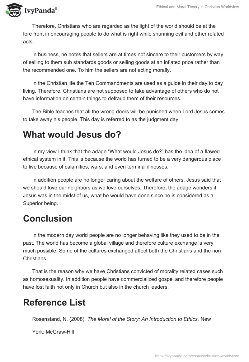 Ethical and Moral Theory in Christian Worldview. Page 2