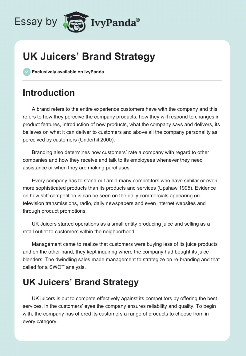 UK Juicers’ Brand Strategy. Page 1