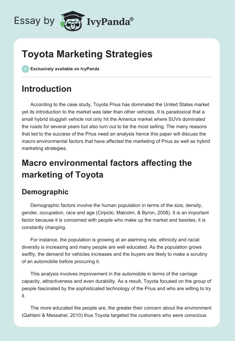 Toyota Marketing Strategies. Page 1