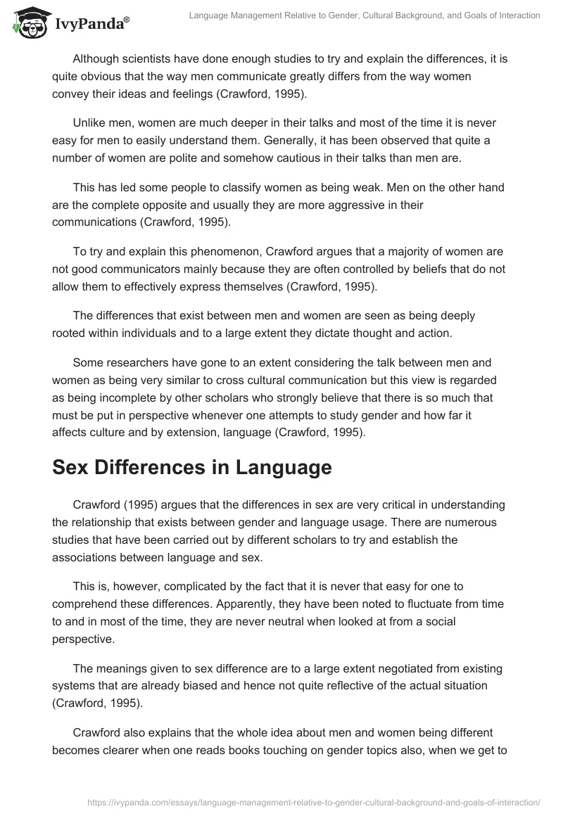 Language Management Relative to Gender, Cultural Background, and Goals of Interaction. Page 2
