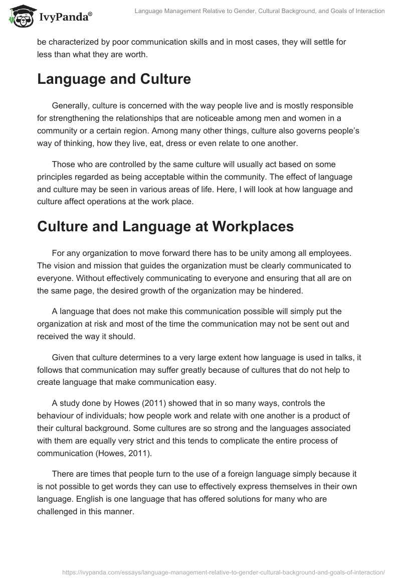 Language Management Relative to Gender, Cultural Background, and Goals of Interaction. Page 4