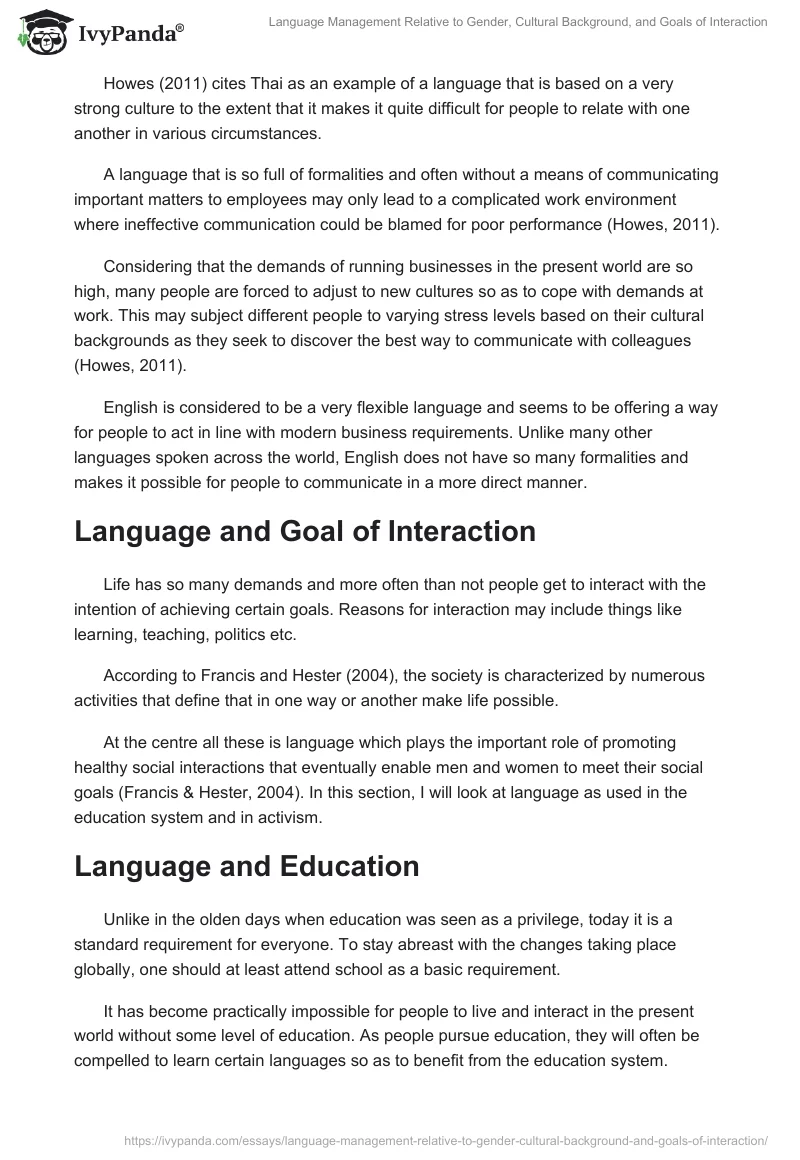 Language Management Relative to Gender, Cultural Background, and Goals of Interaction. Page 5