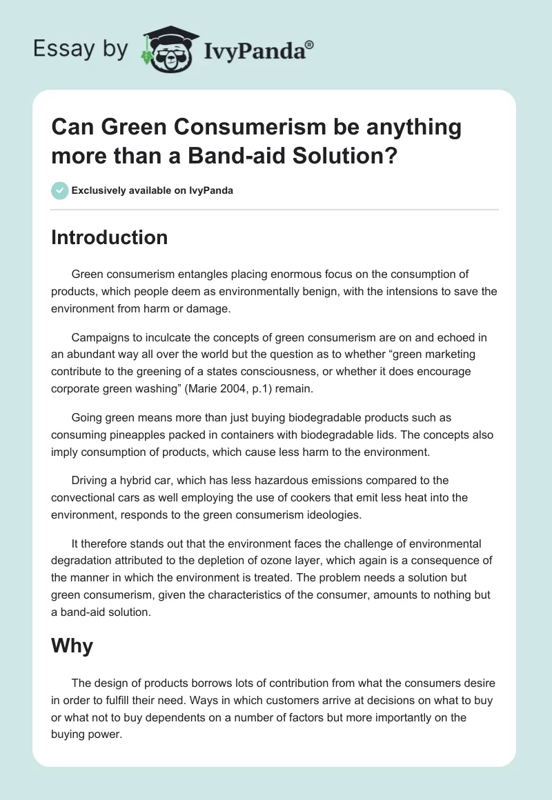 Can Green Consumerism Be Anything More Than a Band-Aid Solution?. Page 1