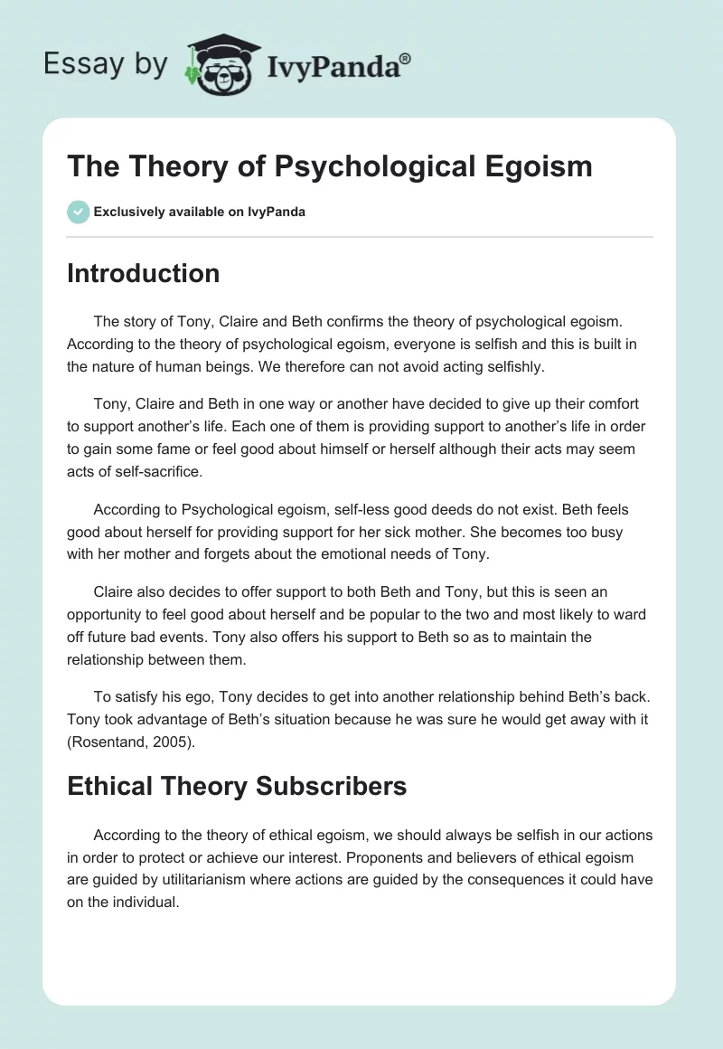The Theory of Psychological Egoism. Page 1