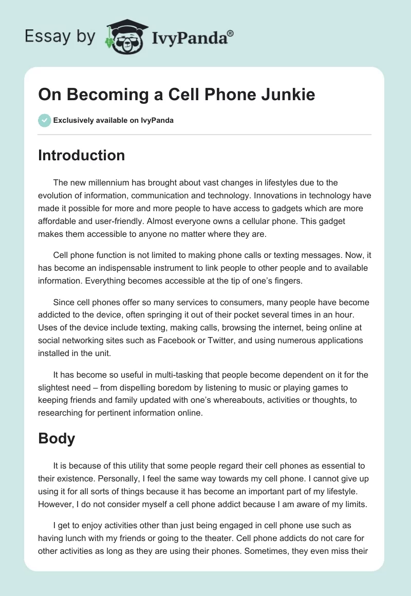 On Becoming a Cell Phone Junkie. Page 1