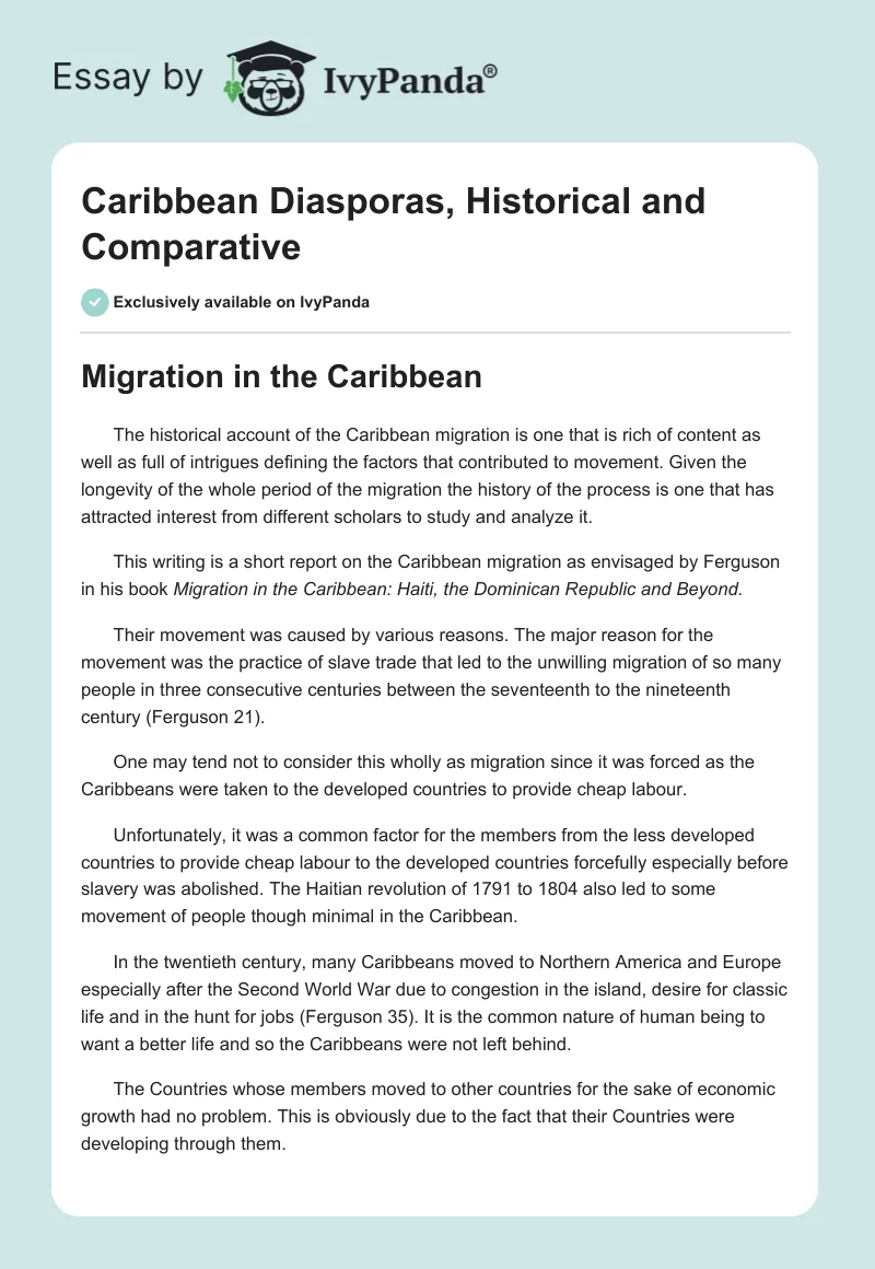 Caribbean Diasporas, Historical and Comparative. Page 1
